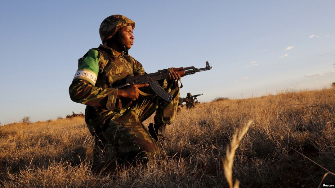 Mozambican soldiers join exercises as part of the African Union's African Standby Force (ASF) at the South Africa National Defense Force's Lohatla training area, Oct. 27, 2015.