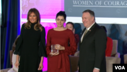 Melania Trump and Mike Popmeo with Armenian journalist Lucy Kocharyan - 2020 Women of Courage winner