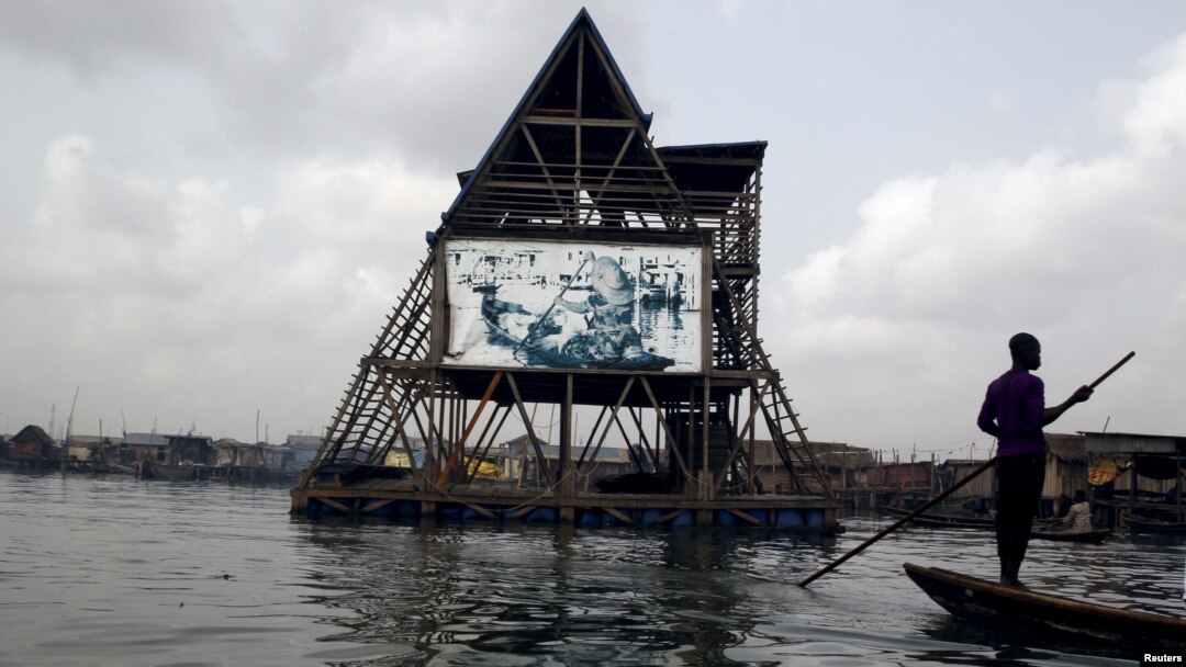 The Makoko floating school is seen anchored in the Lagos Lagoon, Nigeria, Feb. 29, 2016.