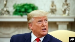 President Donald Trump speaks during a meeting with the Dutch Prime Minister Mark Rutte in the Oval Office of the White House