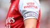 FILE- The "Visit Rwanda" logo is seen on the sleeve of Arsenal's Norwegian midfielder Martin Odegaard during a club friendly football match between Arsenal and Sevilla at the Emirates Stadium in London. July 30, 2022. 