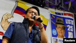 El candidato presidencial ecuatoriano Fernando Villavicencio habla durante un mitin de campaña en Quito, Ecuador, el 9 de agosto de 2023. Villaviciencio fue ultimado a balazos el 9 de agosto de 2023 en la capital ecuatoriana.