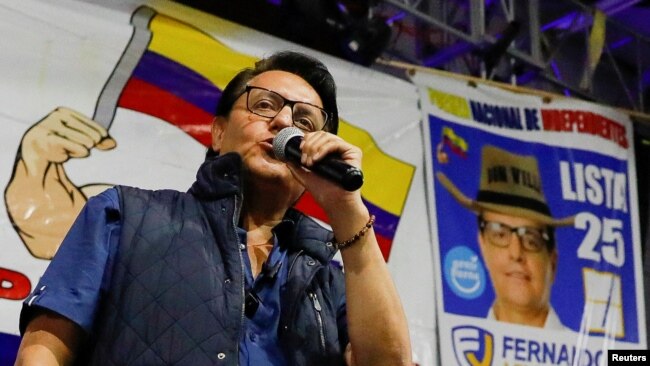 El candidato presidencial ecuatoriano Fernando Villavicencio habla durante un mitin de campaña en Quito, Ecuador, el 9 de agosto de 2023. Villaviciencio fue ultimado a balazos el 9 de agosto de 2023 en la capital ecuatoriana.