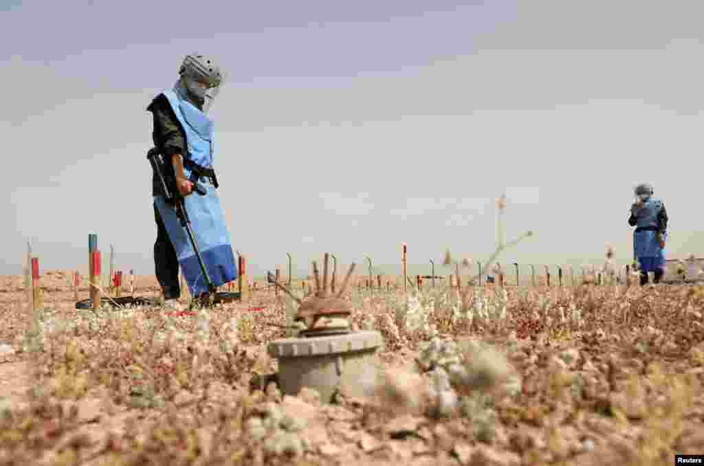 Women participate to clear landmines in Basra, Iraq.