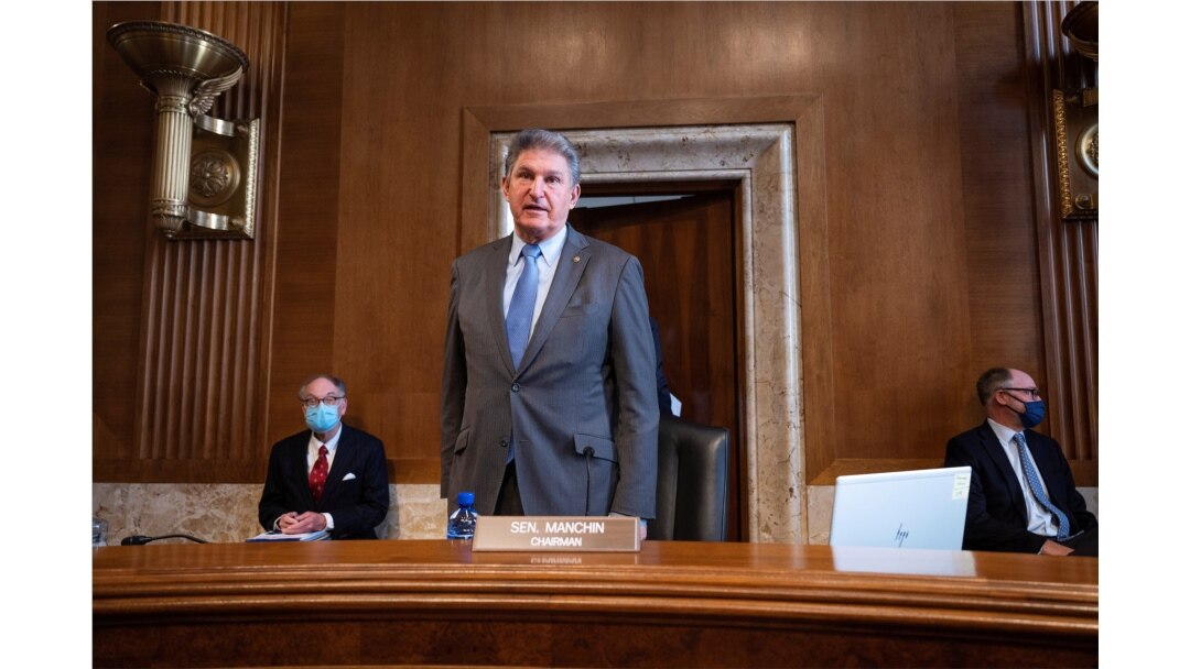 Chairman Joe Manchin, D-WV, speaks during the Senate Committee on Energy and Natural Resources hearing on Capitol Hill in Washington, Feb. 23, 2021.