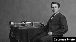 Thomas Edison poses with his phonograph in the Washington D.C., studio of famed US Civil War photographer Mathew Brady. (Wikipedia Commons)