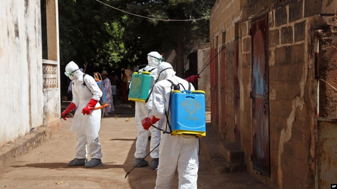 Petugas kesehatan membersihkan sebuah masjid di Bamako, Mali untuk mencegah penyebaran wabah ebola (14/11).