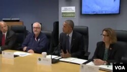 Prezidan Barack Obama nan konferans pou laprès sou Siklòn Matthew. (Foto: Mèkredi 5 oktòb 2016).