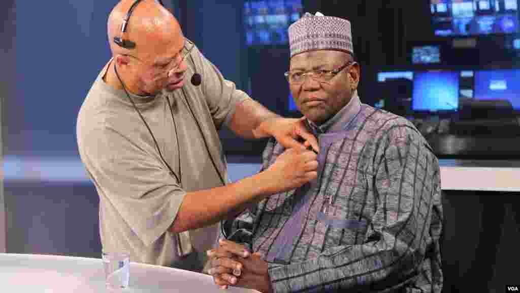 Jigawa State Governor Sule Lamido being prepared for interview.