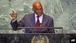 Shugaba Abdoulaye Wade na Senegal, lokacinda da yake gabatar da jawabi gaban baban taron Majalisar Dinkin Duniya.