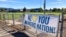 A banner thanking supporters of Newberg schools is seen Sept. 21, 2021, next to the athletic fields of Newberg High School, in Newberg, Ore. 