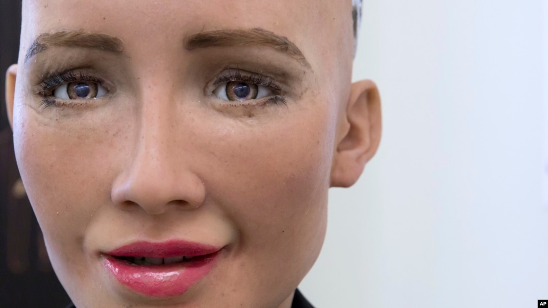 FILE - Hanson Robotics' flagship robot, Sophia, is pictured in Hong Kong, Sept. 28, 2017. Founder David Hanson envisions a future in which AI-powered robots evolve to become “super-intelligent genius machines.”