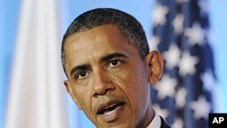 US President Barack Obama speaks at a press conference after talks with the Polish Prime Minister Donald Tusk, in Warsaw, Poland, May 28, 2011