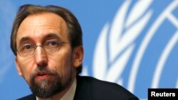 FILE - Jordan's Prince Zeid Ra'ad al-Hussein, U.N. High Commissioner for Human Rights, pauses during a news conference at U.N. European headquarters in Geneva, Oct. 16, 2014. 