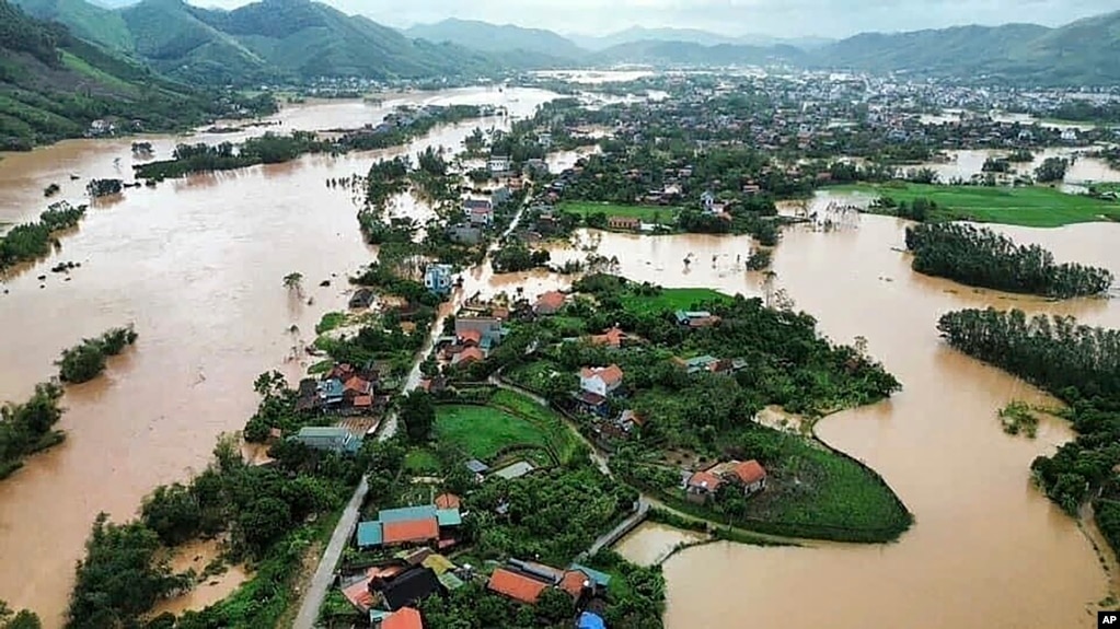 Flood triggered by Typhoon Yagi submerges houses in Bac Giang province, Vietnam, Sept. 8, 2024. 