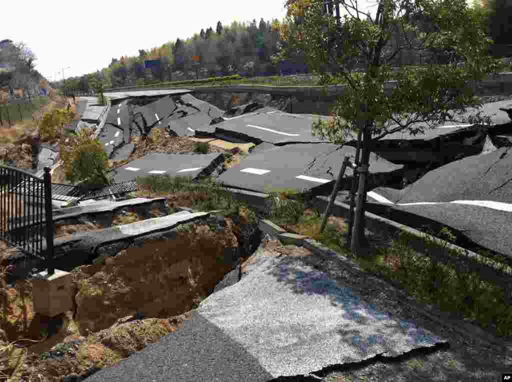 Broken road in Japan after the tsunami
