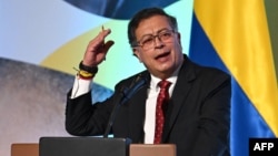 (FILES) Colombian President Gustavo Petro speaks during the opening of the First Global Ministerial Conference on Ending Violence Against Children in Bogota on November 7, 2024.