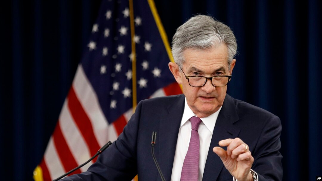 FILE - Federal Reserve Board Chair Jerome Powell speaks at a news conference following a two-day meeting of the Federal Open Market Committee, May 1, 2019, in Washington.