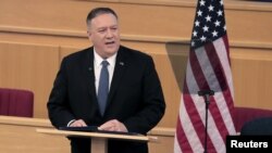 El secretario de Estado de EE.UU., Mike Pompeo, habla ante la Comisión Económica de la ONU para África en Addis Abeba, Etiopía, el miércoles, 19 de febrero de 2020.