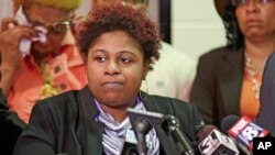 FILE - Samaria Rice, the mother of Tamir, a 12-year-old boy fatally shot by a Cleveland police officer, speaks during a news conference, March 3, 2015, in Cleveland. 