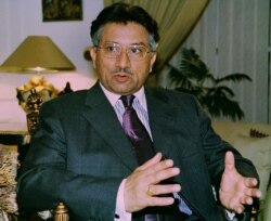FILE - Pakistani President Gen. Pervez Musharraf speaks during an exclusive interview with the Associated Press on July 4, 2001 in Rawalpindi, Pakistan.
