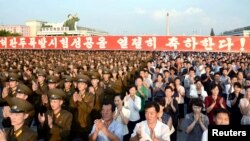 13일 평양 김일성광장에서 북한 5차 핵실험을 축하하는 평양시군민경축대회가 열렸다고 조선중앙통신이 보도했다.