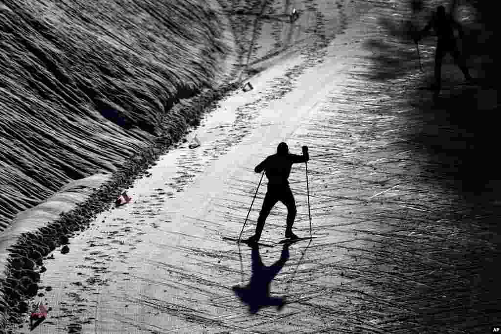 An athlete warms up prior to the men&#39;s Individual Gundersen NH 15km cross country competition at the Nordic Combined World Cup in the Austrian province of Tyrol, in Seefeld, Austria.