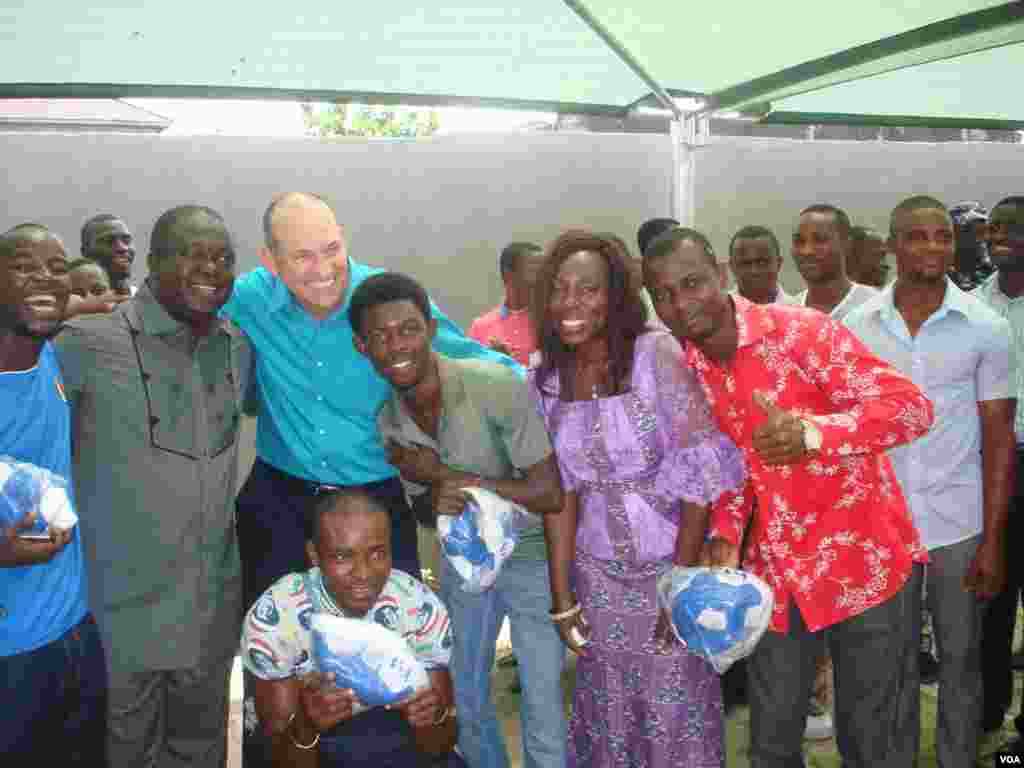 Sonny Side of Sports fans pose with host Sonny Young and Sports Radio Brila FM CEO Dr. Larry Izamoje and wife Mrs. Bridget Larry Izamoje.