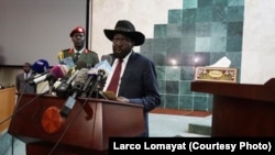 Presiden Sudan Selatan Salva Kiir berpidato di depan parlemen, Juli 2015. 