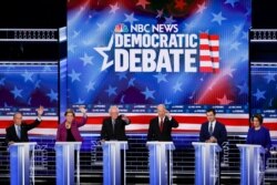 Democratic presidential candidates participate in a Democratic presidential primary debate, Feb. 19, 2020, in Las Vegas, hosted by NBC News and MSNBC.