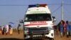 An ambulance drives in a border reception center housing Ethiopian refugees who fled the fighting in Tigray Region, in Sudan's eastern Gedaref State on November 29, 2020.