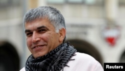 FILE - Bahraini human rights activist Nabeel Rajab arrives for his appeal hearing at court in Manama, Feb. 11, 2015. 