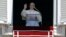 Pope Francis recites the Regina Coeli prayer from his studio's window overlooking St. Peter's Square at the Vatican, May 28, 2017.