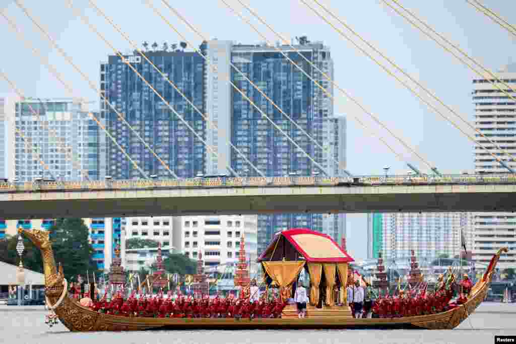 The royal barge river procession along the Chao Praya river to mark the 72nd birthday of Thailand&#39;s King Maha Vajiralongkorn, is seen in Bangkok.