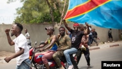 Manifestation de soutien aux soldats des Forces armées de la République démocratique du Congo (FARDC), suite au regain de tensions autour de Goma, dans la province du Nord-Kivu, le 31 octobre 2022. 