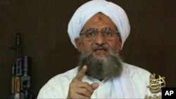 Video yang dirilis pada 5/8/2007 dengan logo rumah produksi al-Qaida as-Sahab menampilkan orang nomor dua al-Qaida, Ayman Zawahri. Jaksa federal AS mendakwa dua pria atas dukungan terhadap al-Qaida dan kelompok militan afiliasinya.