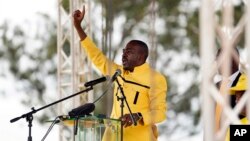 FILE - Zimbabwe's main opposition leader, Nelson Chamisa addresses his first political rally since forming the Citizens Coalition for Change, Feb. 20, 2022