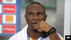 L’entraîneur de la sélection de la RDC, Florent Ibenge, lors d’un point de presse après la victoire de son équipe contre celle du Togo à la CAN 2017 au stade de Port-Gentil, Gabon, 24 janvier 2017. 