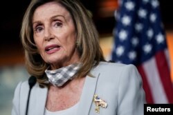 FILE - U.S. House Speaker Nancy Pelosi (D-CA) speaks during her weekly news conference on Capitol Hill in Washington.