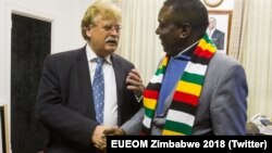 Elmar Brok et Emmerson Mnangagwa se rencontrent le 5 juillet 2018.