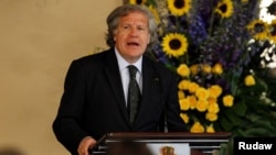 FILE - Organization of American States (OAS) Secretary-General Luis Almagro addresses the audience during an official visit to Honduras, in Tegucigalpa, Jan. 17, 2017.