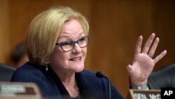 FILE - Senate Homeland Security and Governmental Affairs Committee ranking member Sen. Claire McCaskill, D-Mo., asks a question during a hearing on Capitol Hill in Washington, June 6, 2017.