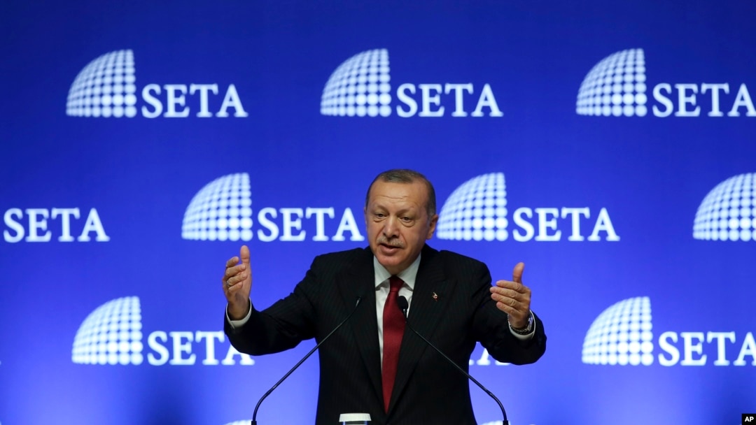 Turski predsednik obraća se okupljenima u Ankari povodom poslednjih američkih tarifa, Pool Photo via AP