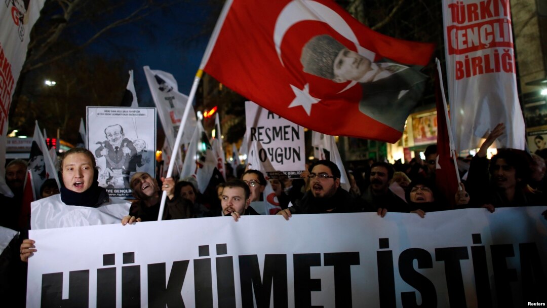 FILE - Demonstrators rally against Turkey's ruling AK Party and demand the resignation of Prime Minister Tayyip Erdogan in Ankara Dec. 27, 2013.
