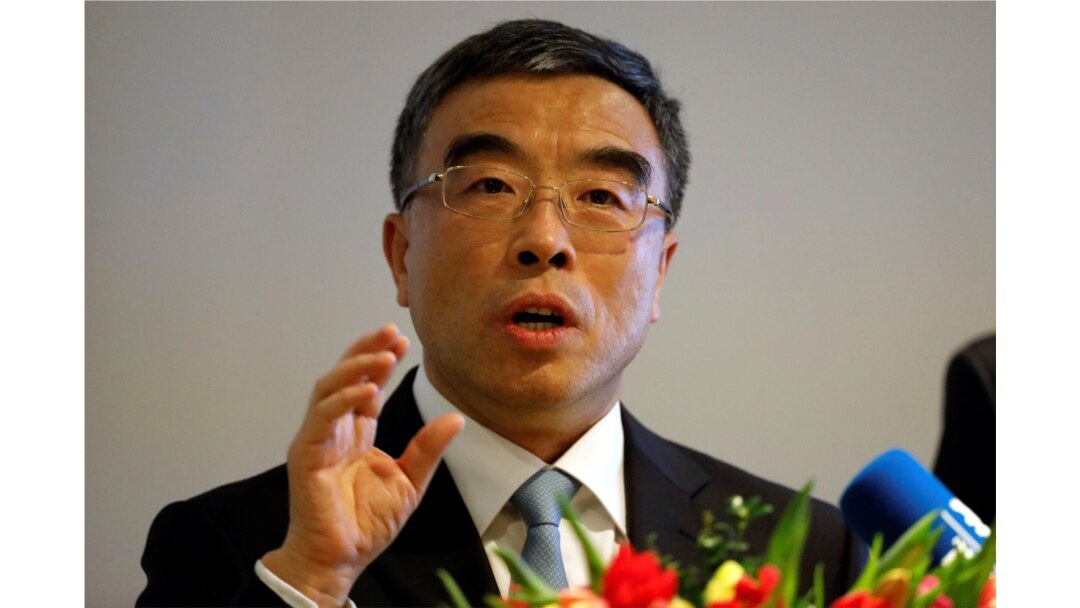 Huawei Technologies Co. Ltd. Chairman Liang Hua speaks during a news conference in Paris, France, Feb. 27, 2020.