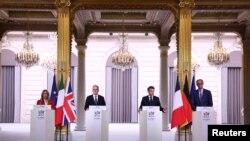 رهبران آلمان، فرانسه، بریتانیا، و ایتالیا در نشستی خبری در ۱۷ آوریل امسال