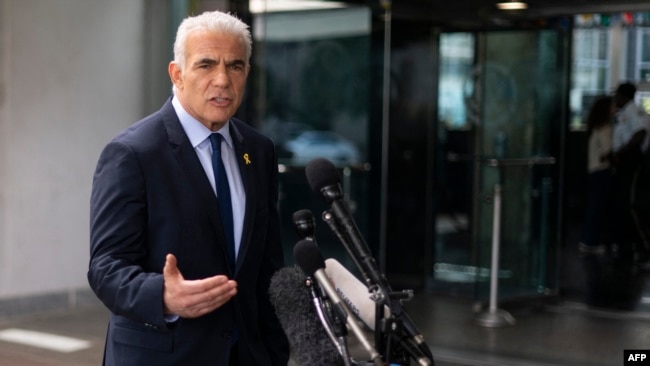 Israel's opposition leader and former prime minister Yair Lapid delivers a statement to the press following his meeting with U.S. Secretary of State Antony Blinken at the State Department in Washington, Sept. 16, 2024.