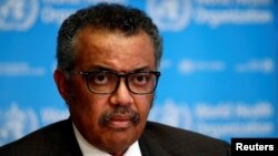 Direktur Jenderal Organisasi Kesehatan Dunia (WHO) Tedros Adhanom Ghebreyesus menghadiri konferensi pers di Jenewa, Swiss, 28 Februari 2020. (Foto: Reuters)