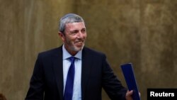 Israel's Education Minister Rafi Peretz arrives to attend the weekly cabinet meeting in Jerusalem, July 14, 2019.