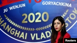 Iranian chess referee Shohreh Bayat looks on during the Women's World Chess Championship in Vladivostok, Russia, Jan. 16, 2020. 